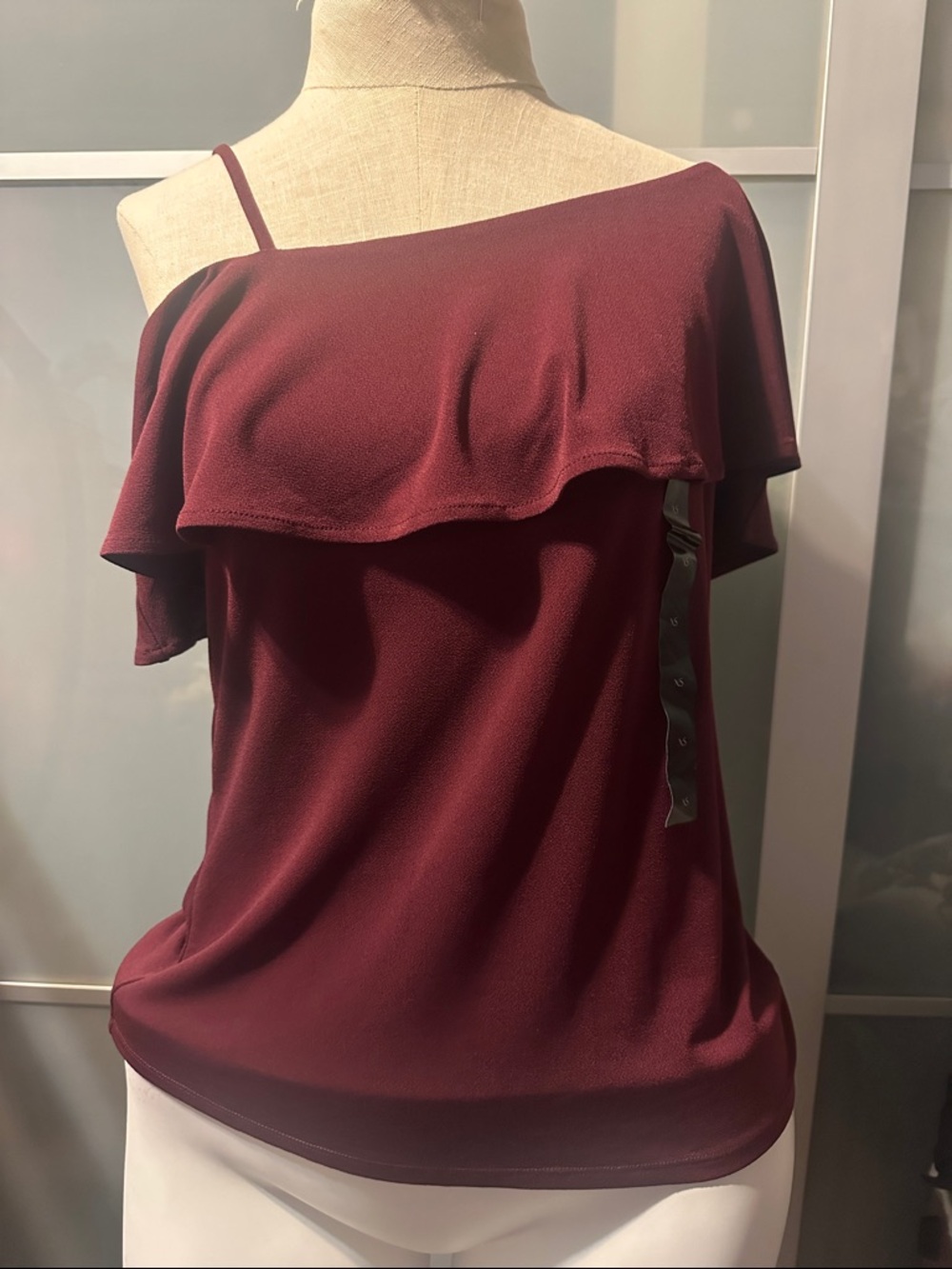 Banana Republic Factory Burgundy One-Shoulder Ruffle Camisole